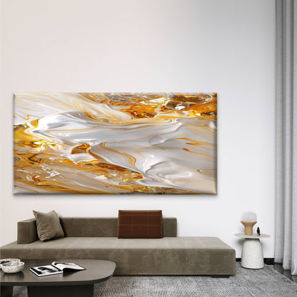 Abstract Gold and White Fluid Wall Art Canvas Office Home Room Framed 120x60cm