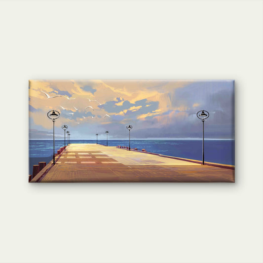 Pier Stretching Into The Infini Wall Art Canvas Office Home Room Framed 120x60cm