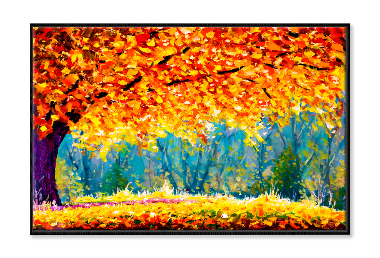 Sunny Autumn Meadow Oil Painting Wall Art Limited Edition High Quality Print Canvas Box Framed Black