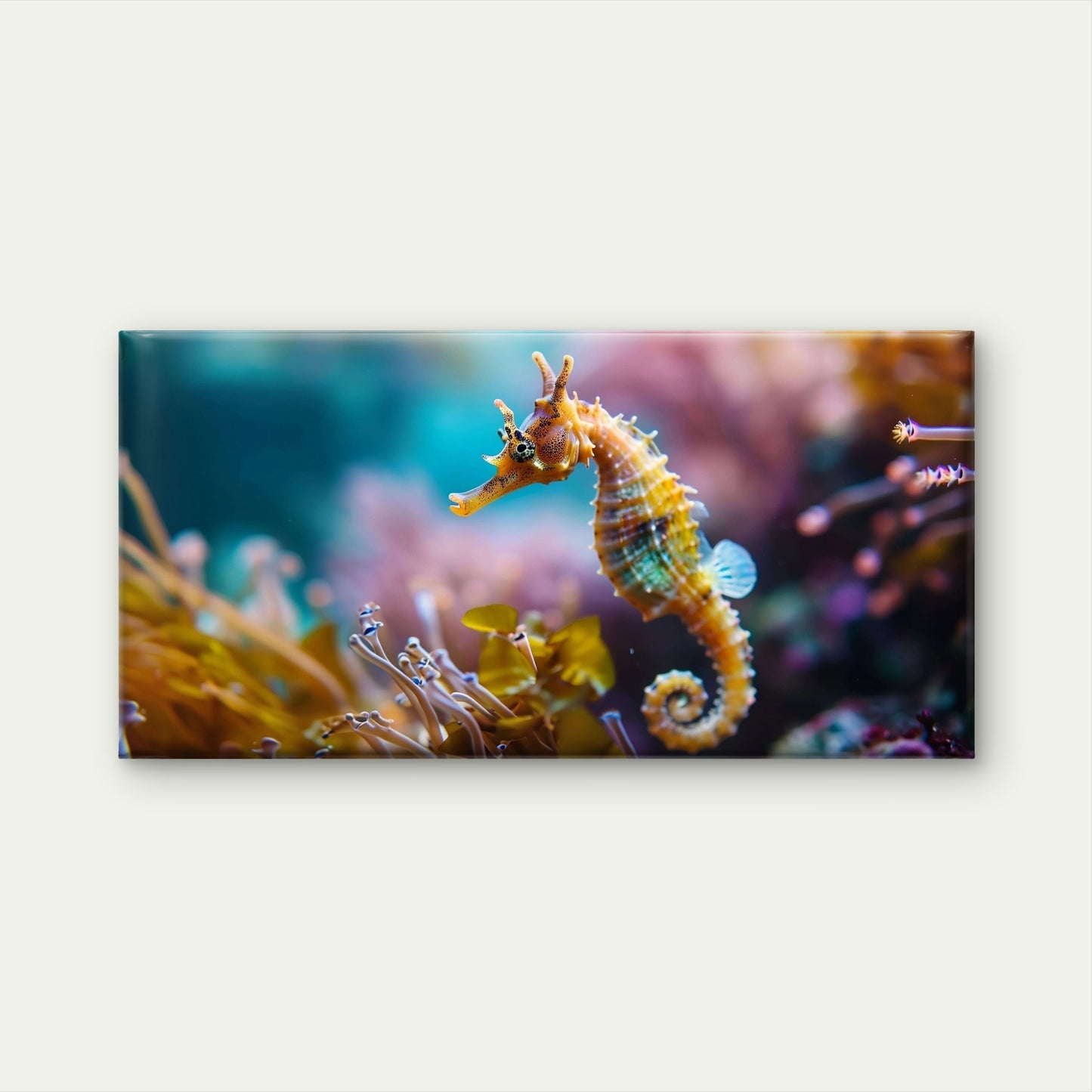 Golden Seahorse Coral Reef Marine Wall Art Canvas Office Home Framed 120x60cm