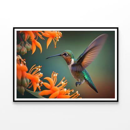 Hummingbird Flies over a Bright Flower Home Decor Premium Quality Poster Print Choose Your Sizes