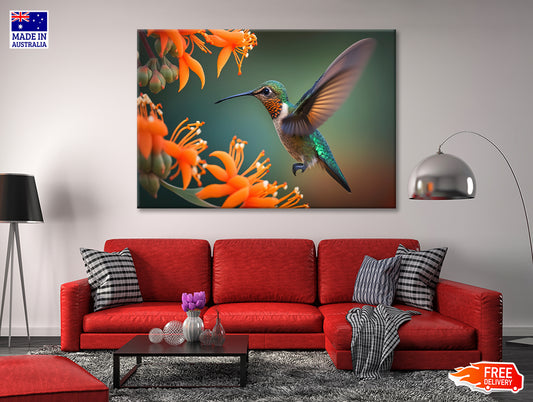 Hummingbird Flies over a Bright Flower Print 100% Australian Made - Bella Home Decor