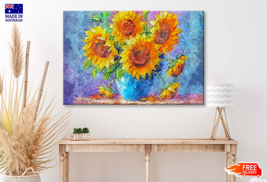 Yellow Sunflower Vase on Table Wall Art Limited Edition High Quality Print