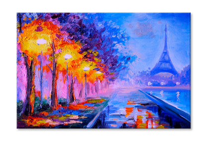 Eiffel Tower Night Street Paint Limited Edition High Quality Print Stretched Canvas None