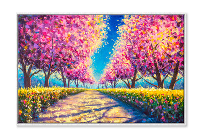 Cherry Sakura Blossom Alley Oil Painting Wall Art Limited Edition High Quality Print Canvas Box Framed White