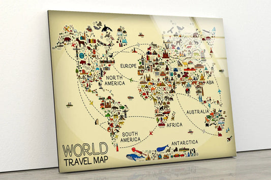 Travel World Map Vector UV Direct Aluminum Print Australian Made Quality