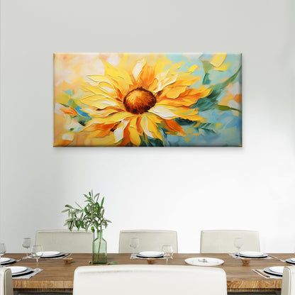 Bright Yellow Sunflowers Abstract Painting Wall Art Canvas Office Home Room Framed 120x60cm - Bella Home Decor
