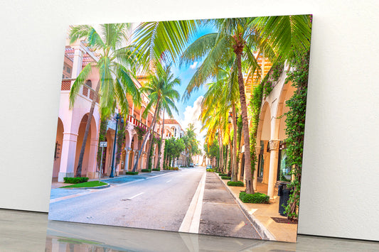 Palm Trees in Streets of Florida Acrylic Glass Print Tempered Glass Wall Art 100% Made in Australia Ready to Hang - Bella Home Decor