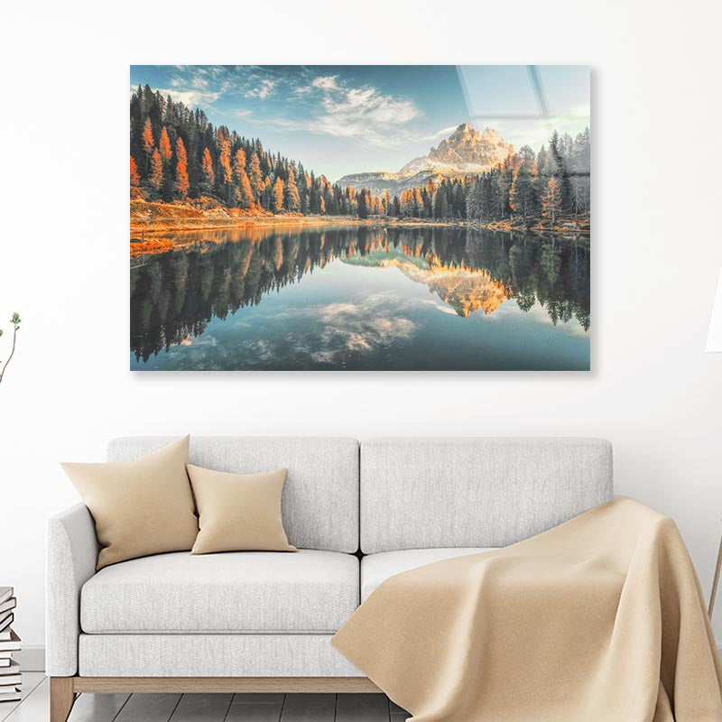 Lake With Orange Highlights Acrylic Glass Print Tempered Glass Wall Art 100% Made in Australia Ready to Hang