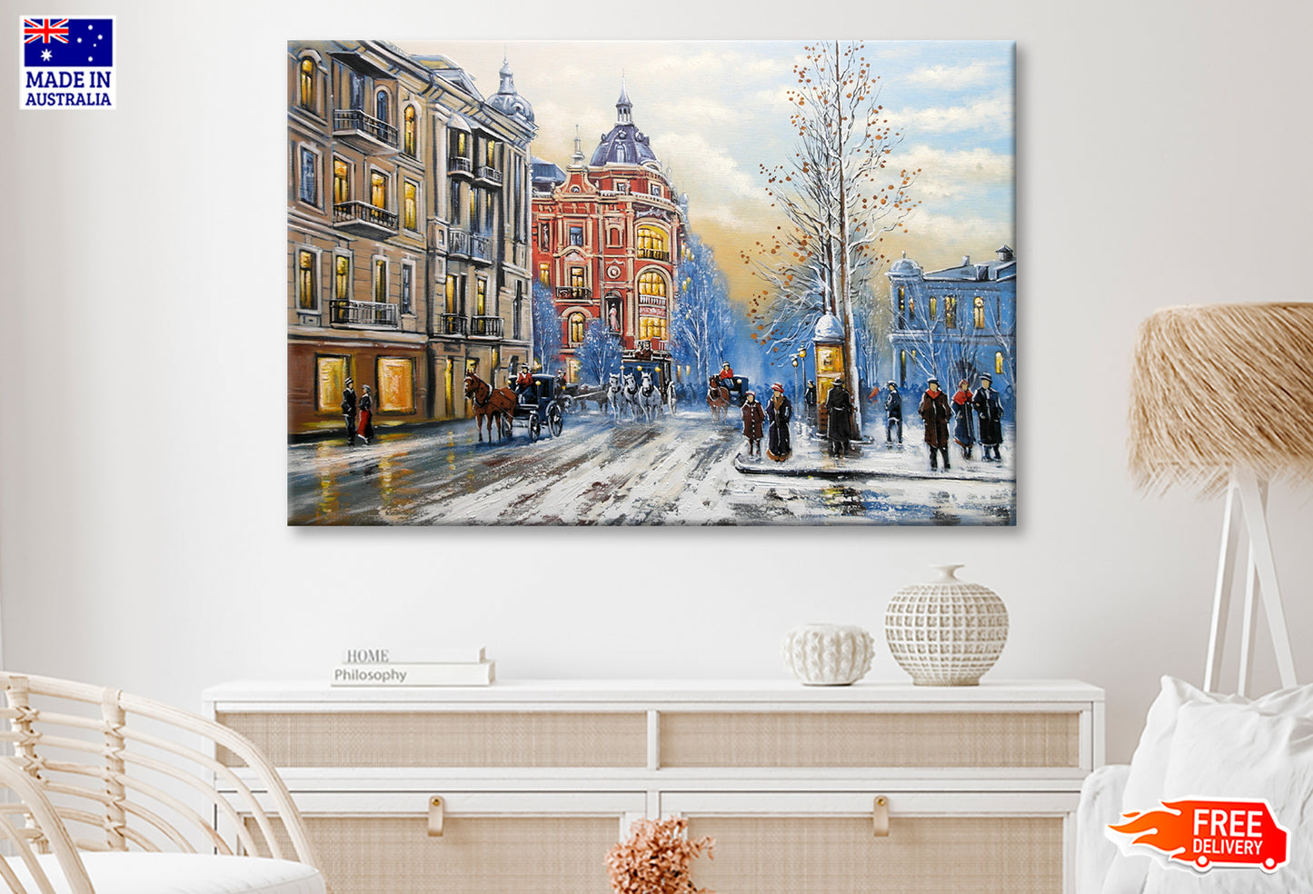 Old City Street in Winter Oil Painting Wall Art Limited Edition High Quality Print