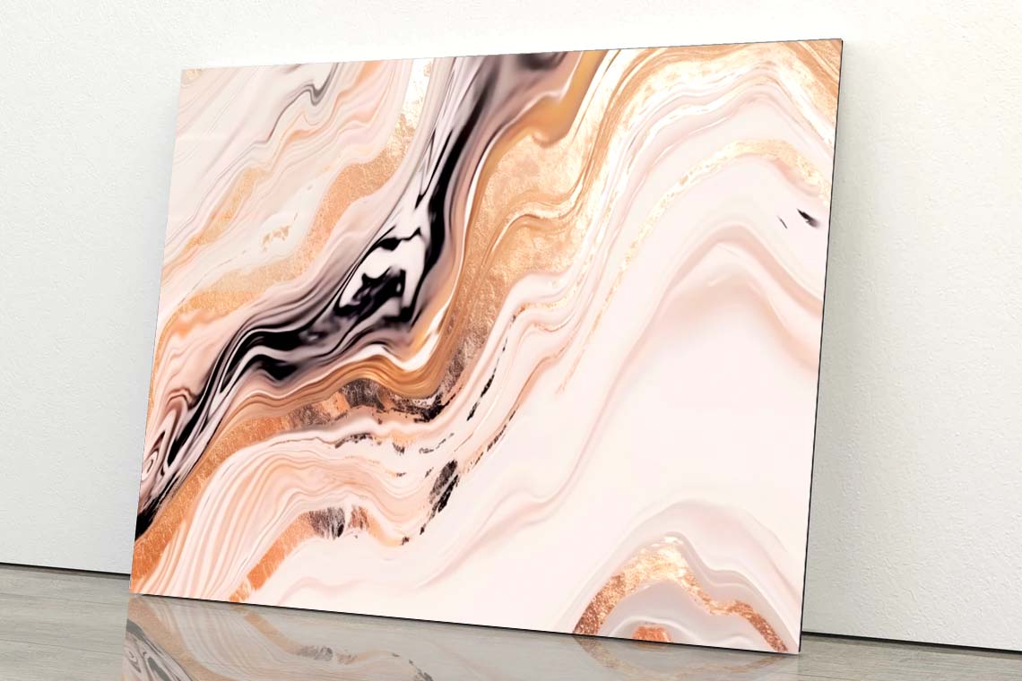 Luxury Golden Liquid Marble Acrylic Glass Print Tempered Glass Wall Art 100% Made in Australia Ready to Hang