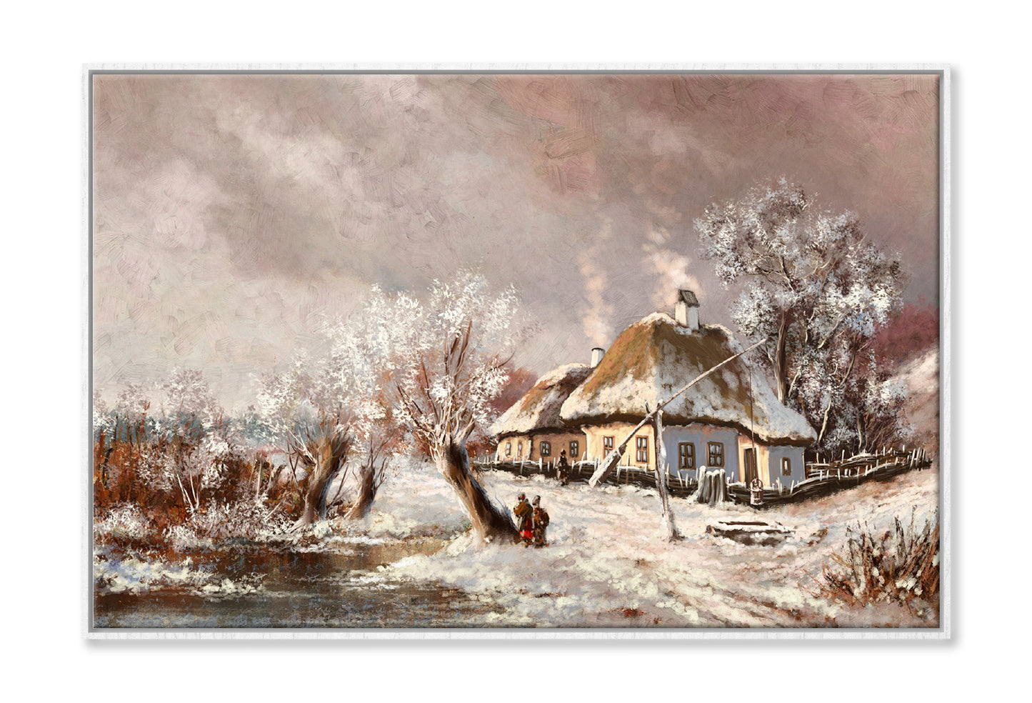 Rural Landscape Old Village, Old House In Winter Oil Painting Wall Art Limited Edition High Quality Print Canvas Box Framed White