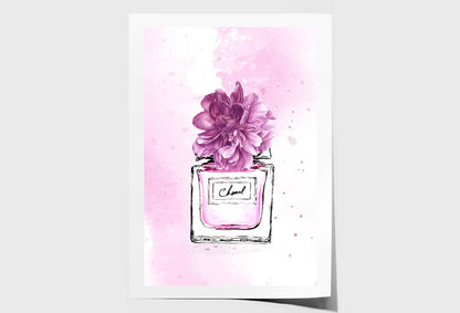 Purple Shaded Perfume with Flowers Wall Art Limited Edition High Quality Print Unframed Roll Canvas None