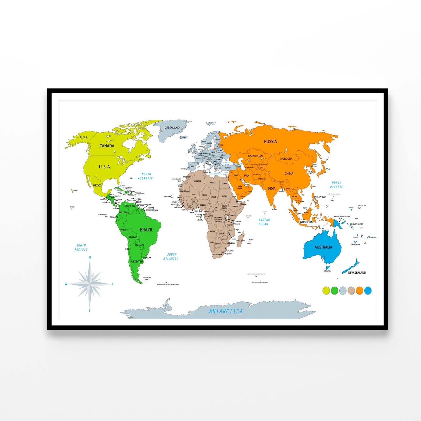 Political World Map on White Background Home Decor Premium Quality Poster Print Choose Your Sizes