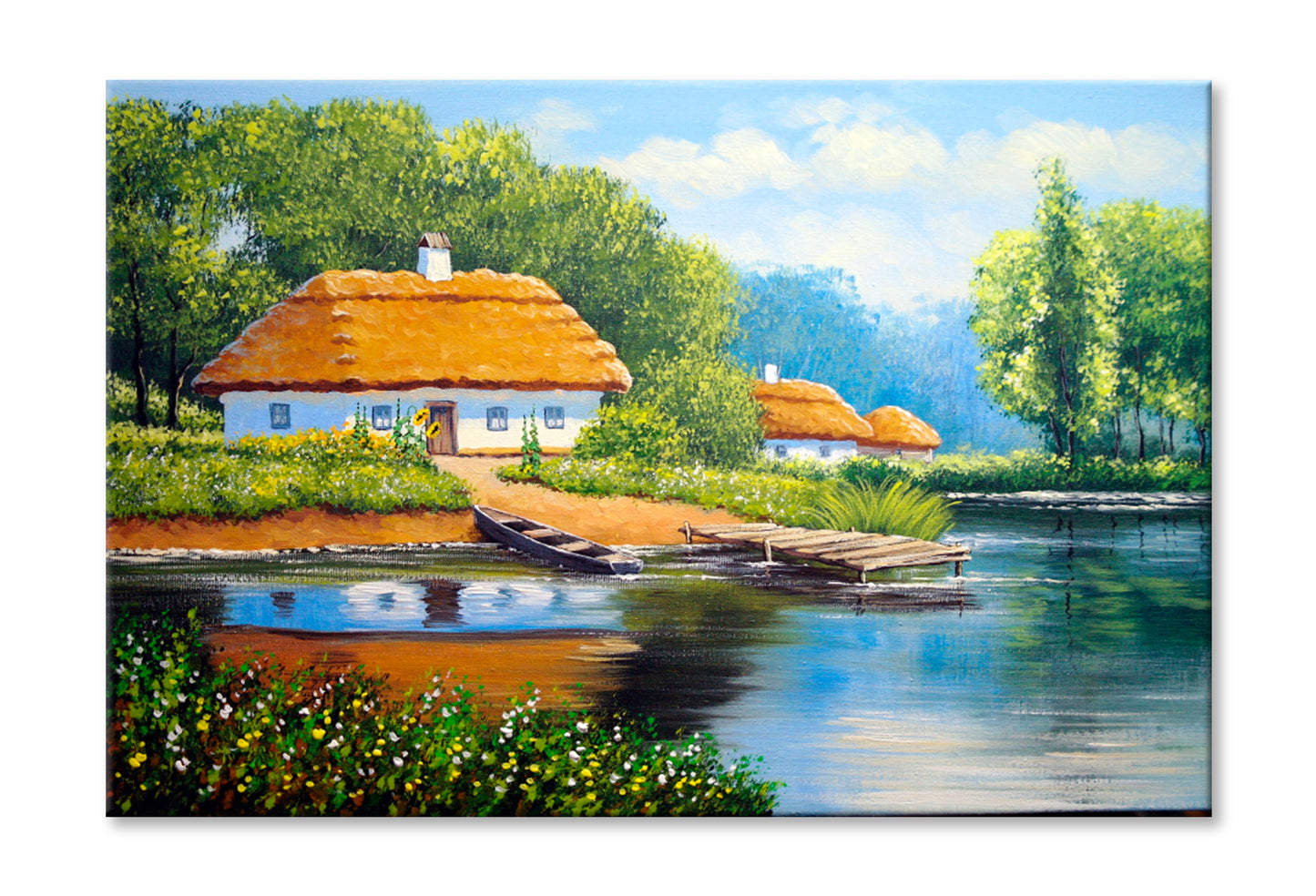 Beautiful Nature, Old Village, House Oil Painting Wall Art Limited Edition High Quality Print Stretched Canvas None