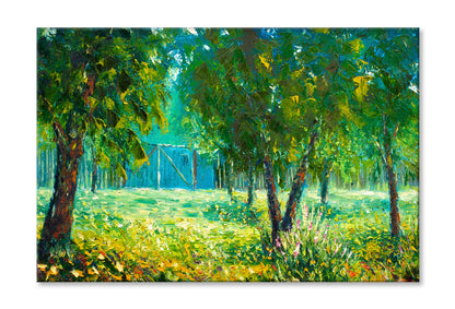 Landscape Green Trees Garden Oil Painting Wall Art Limited Edition High Quality Print Stretched Canvas None