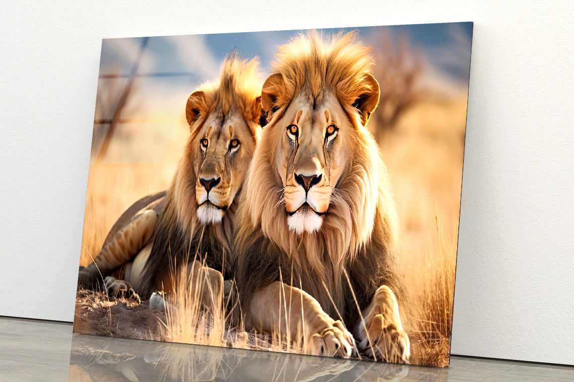 Majestic Lions Resting In the Golden Grasslands Acrylic Glass Print Tempered Glass Wall Art 100% Made in Australia Ready to Hang