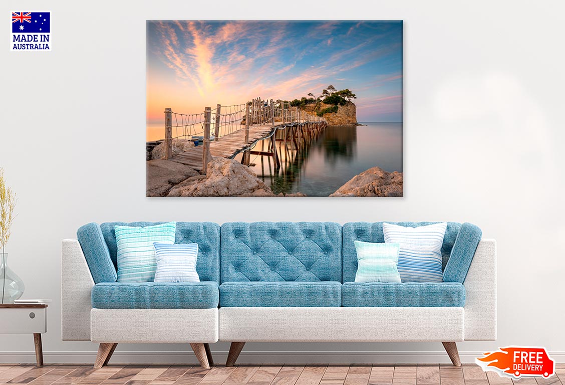 Wooden Pier With Sea Clifs Island Print 100% Australian Made