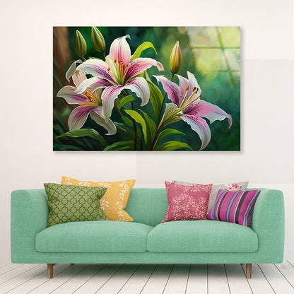Bright Pink Lilies Blooming Acrylic Glass Print Tempered Glass Wall Art 100% Made in Australia Ready to Hang - Bella Home Decor