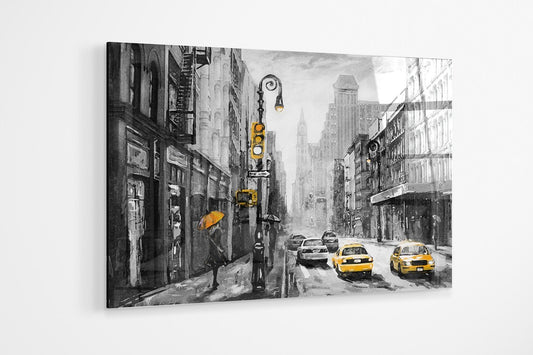 Yellow cab in black and white New York Oil Painting UV Direct Aluminum Print Australian Made Quality