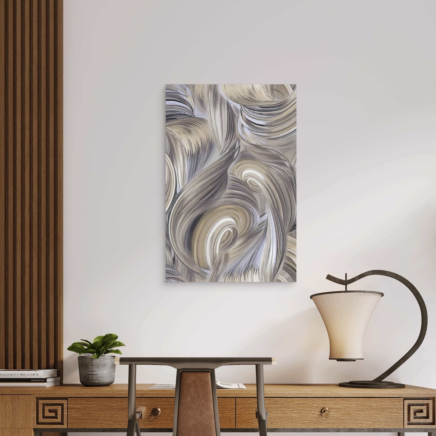 Neutral Swirl Pattern Flow 60x90cm Metal Print Ready to Hang - Bella Home Decor