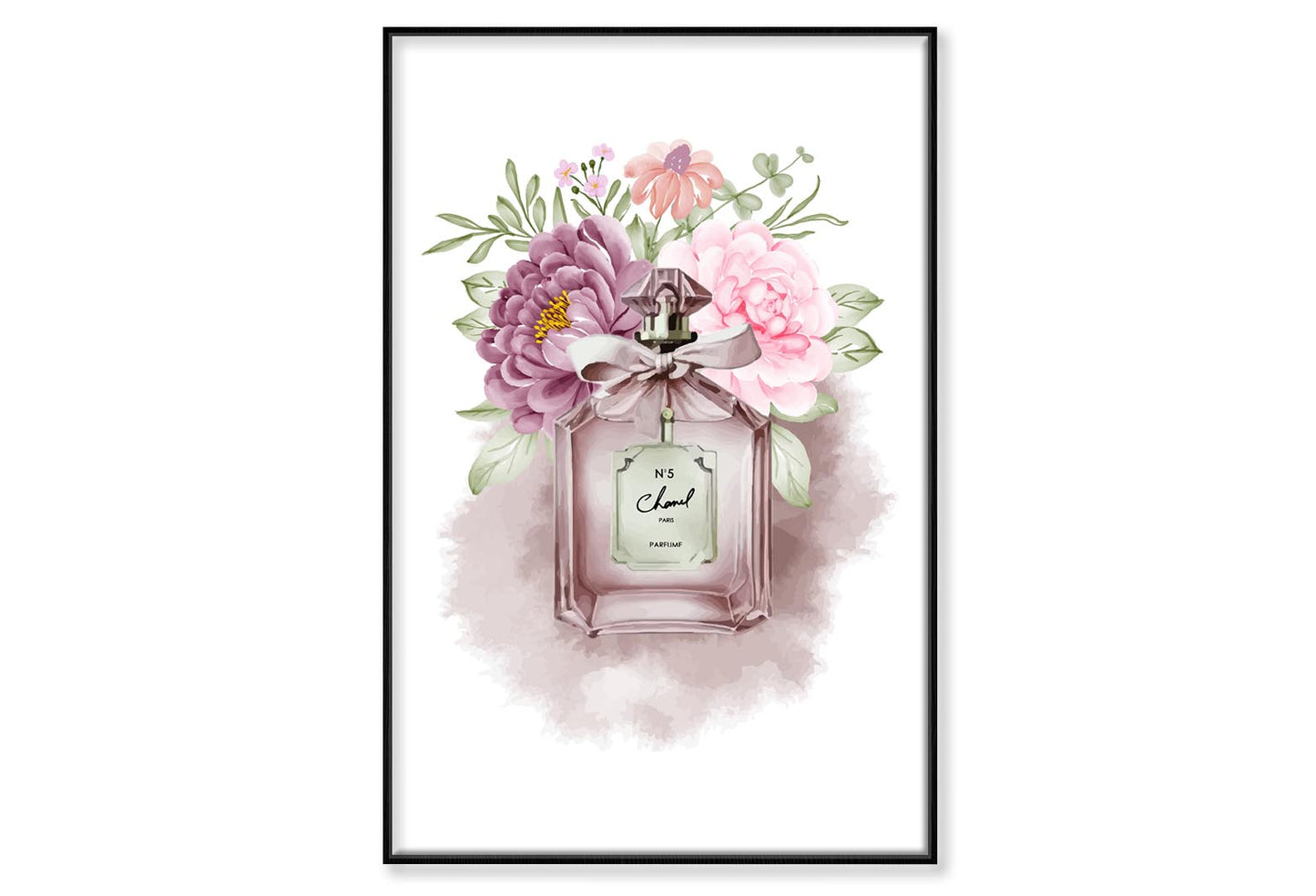 Perfume Pink Flowers Wall Art Limited Edition High Quality Print Canvas Box Framed Black