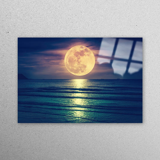 Big Moon Seasparkle Acrylic Glass Print Tempered Glass Wall Art 100% Made in Australia Ready to Hang