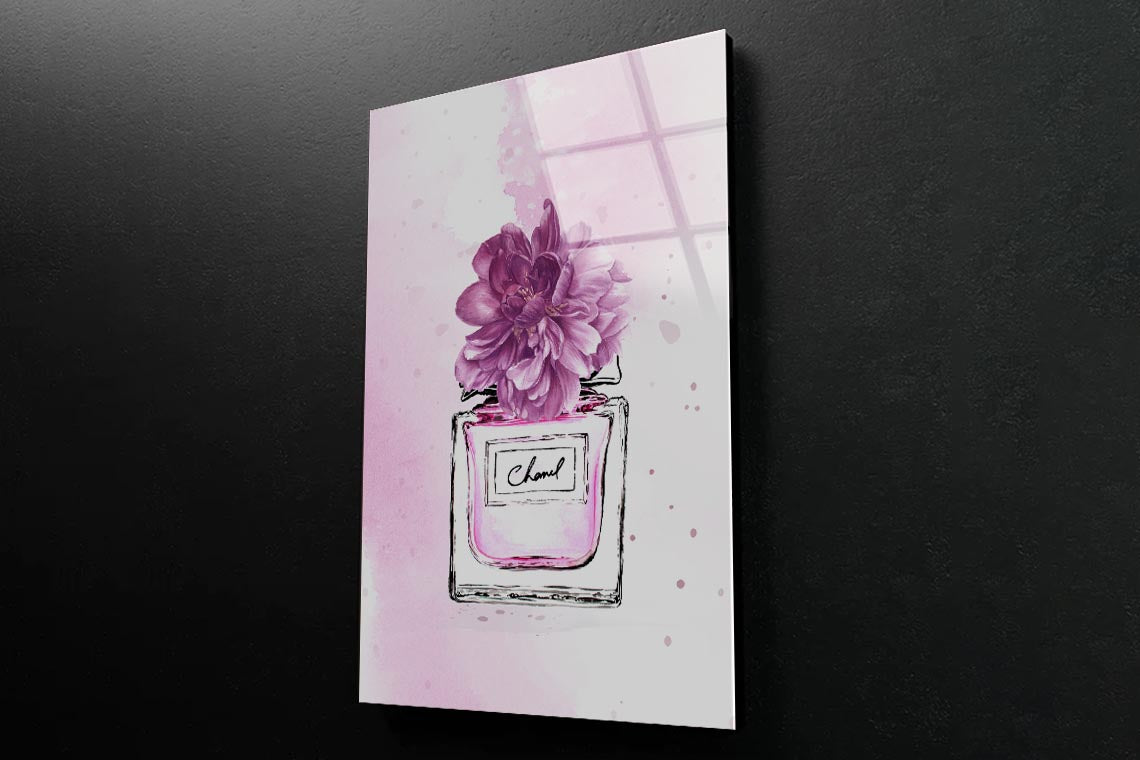 Purple Shaded Perfume with Flowers 3D Design Acrylic Glass Print Tempered Glass Wall Art 100% Made in Australia Ready to Hang