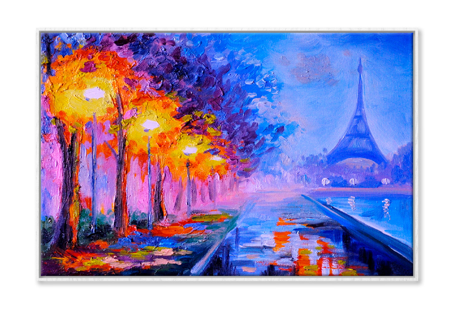 Eiffel Tower Night Street Paint Limited Edition High Quality Print Canvas Box Framed White