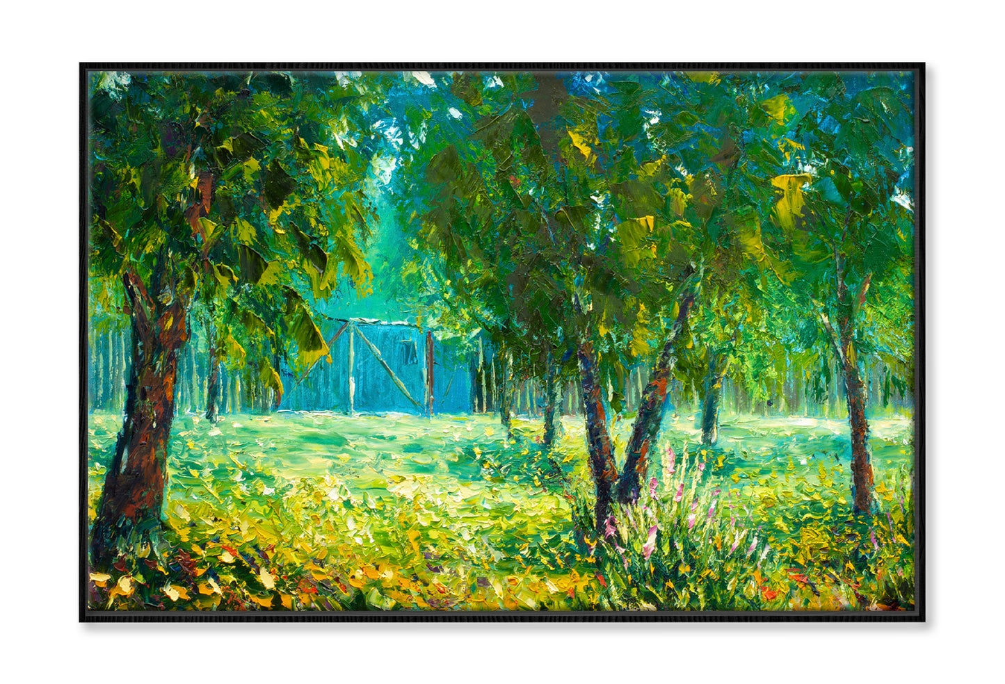 Landscape Green Trees Garden Oil Painting Wall Art Limited Edition High Quality Print Canvas Box Framed Black