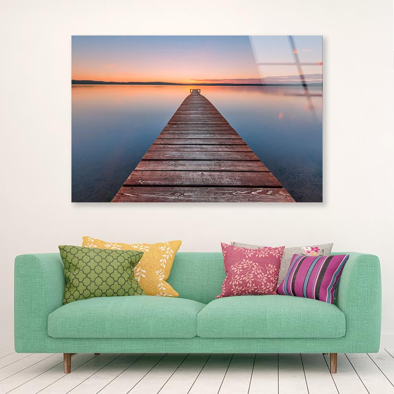 Old Wooden Pier at Sunset Long Exposure, Linear Perspective Acrylic Glass Print Tempered Glass Wall Art 100% Made in Australia Ready to Hang - Bella Home Decor
