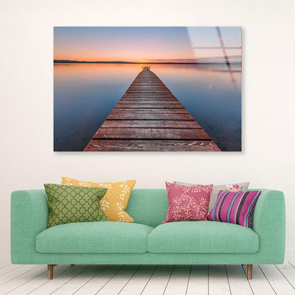 Old Wooden Pier at Sunset Long Exposure, Linear Perspective Acrylic Glass Print Tempered Glass Wall Art 100% Made in Australia Ready to Hang - Bella Home Decor