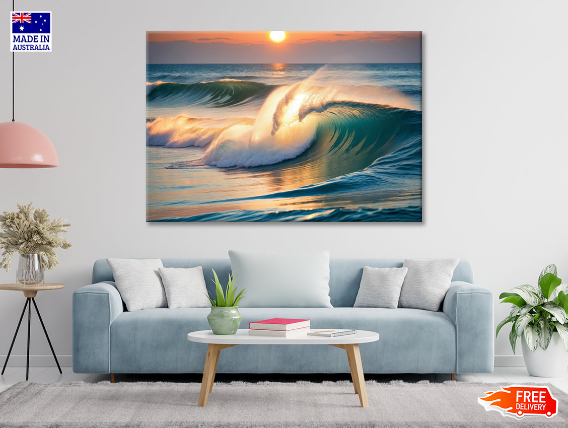 Sea Wave Close Up At Sunset Time Print 100% Australian Made - Bella Home Decor