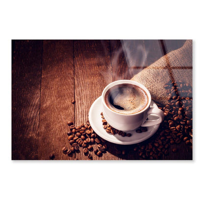 Cup Of Coffee with Steam Rising Out of It Acrylic Glass Print Tempered Glass Wall Art 100% Made in Australia Ready to Hang