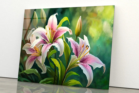 Bright Pink Lilies Blooming Acrylic Glass Print Tempered Glass Wall Art 100% Made in Australia Ready to Hang - Bella Home Decor