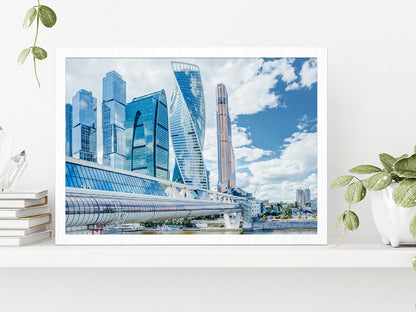 Mirror Skyscrapers In Moscow City Glass Framed Wall Art, Ready to Hang Quality Print Without White Border White