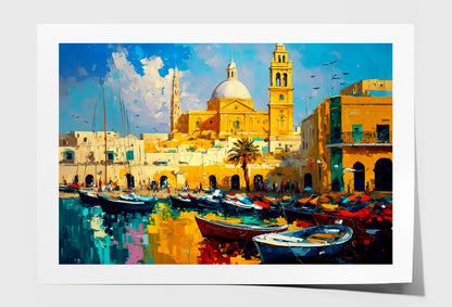 Cityscape View Inspired From Marsaxlokk Oil Painting Wall Art Limited Edition High Quality Print Unframed Roll Canvas None