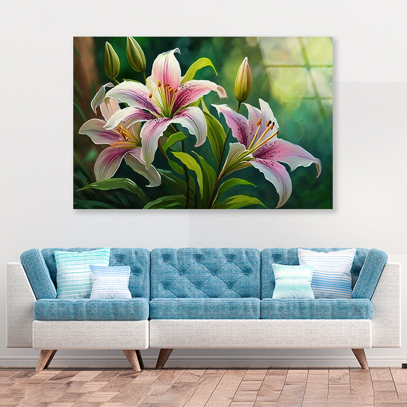 Bright Pink Lilies Blooming Acrylic Glass Print Tempered Glass Wall Art 100% Made in Australia Ready to Hang - Bella Home Decor