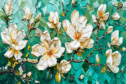 White Flower Branch Green Painting Wall Art Decor 100% Australian Made