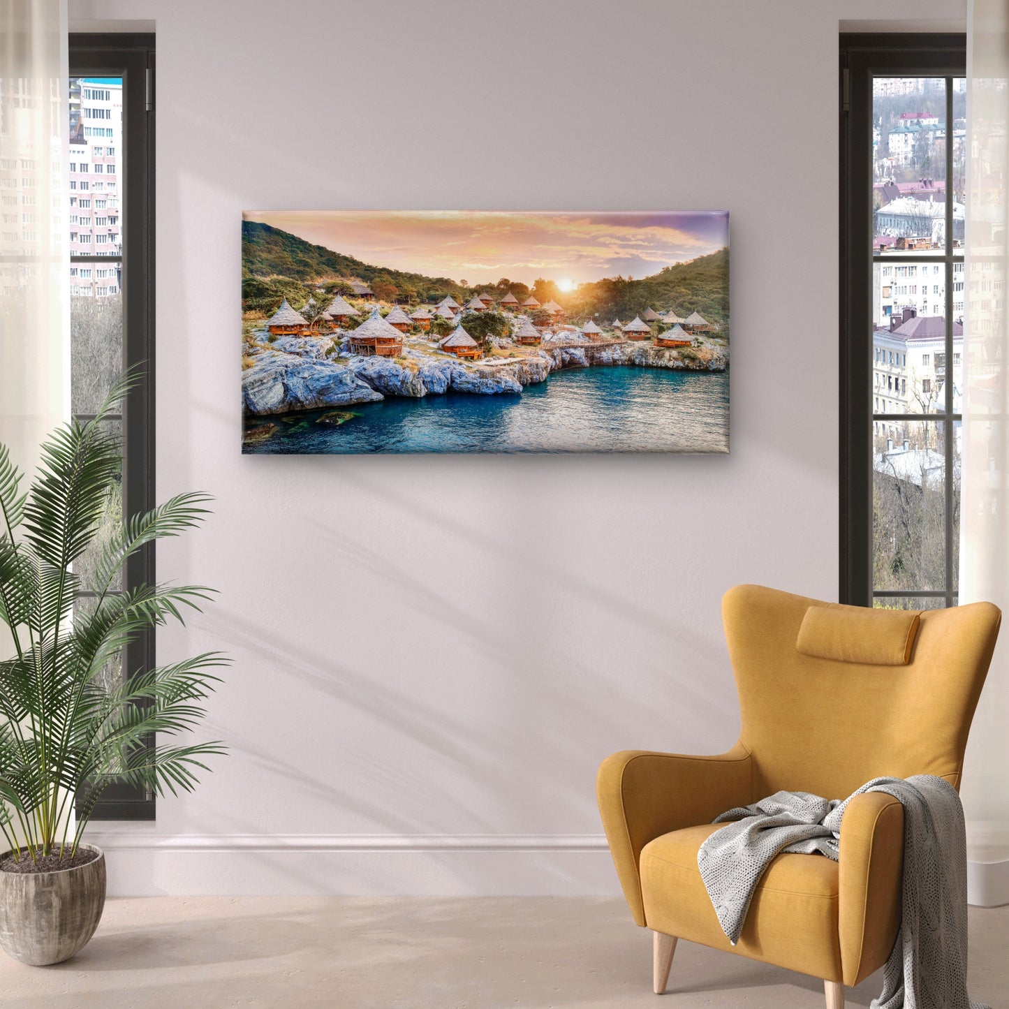 Cottage Si Chang Island Thailand Wall Art Canvas Office Home Room Framed 120x60cm