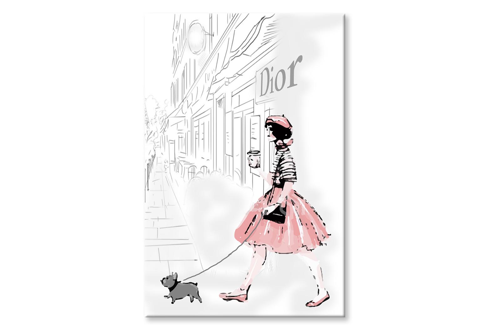 Pink Girl With her Puppy Fashion Wall Art Limited Edition High Quality Print Stretched Canvas None