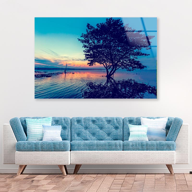 Silhouette of Trees in the Lake Acrylic Glass Print Tempered Glass Wall Art 100% Made in Australia Ready to Hang