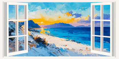Blue Coastal Ocean Sunrise Wall Art Canvas Office Home Room Framed 120x60cm