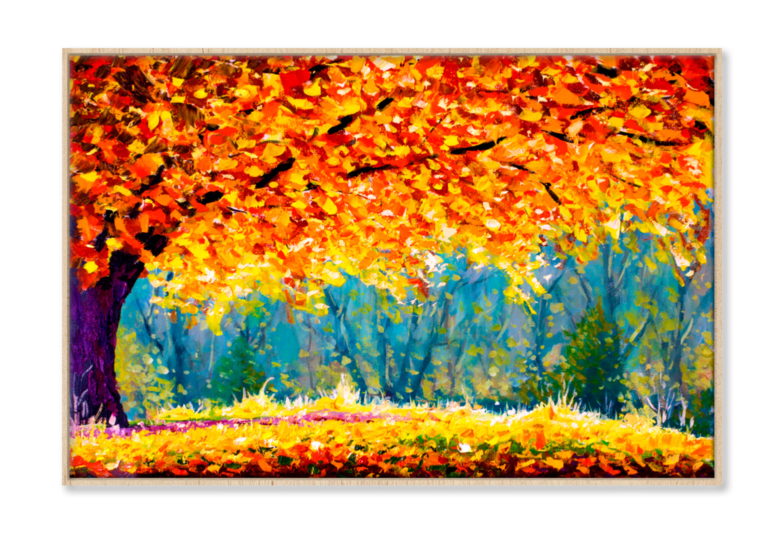 Sunny Autumn Meadow Oil Painting Wall Art Limited Edition High Quality Print Canvas Box Framed Natural