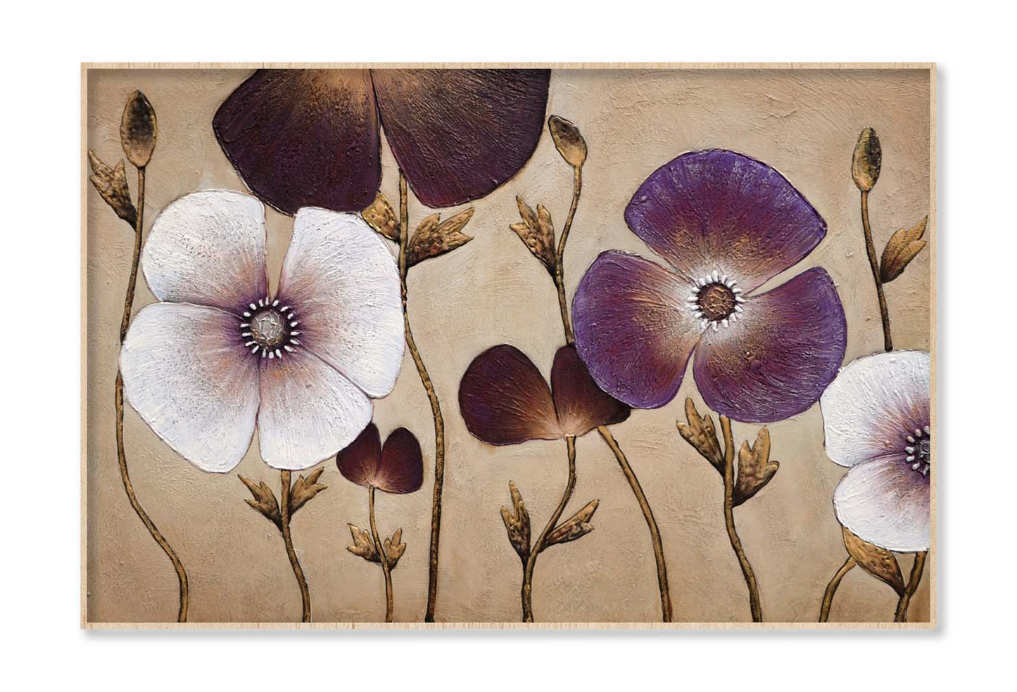 White & Purple Flowers, Lotus Poppy Wall Art Limited Edition High Quality Print