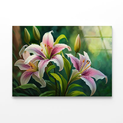 Bright Pink Lilies Blooming Acrylic Glass Print Tempered Glass Wall Art 100% Made in Australia Ready to Hang - Bella Home Decor