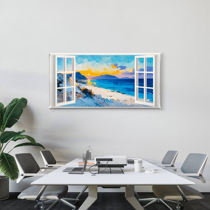 Blue Coastal Ocean Sunrise Wall Art Canvas Office Home Room Framed 120x60cm