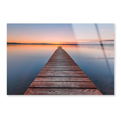 Old Wooden Pier at Sunset Long Exposure, Linear Perspective Acrylic Glass Print Tempered Glass Wall Art 100% Made in Australia Ready to Hang - Bella Home Decor