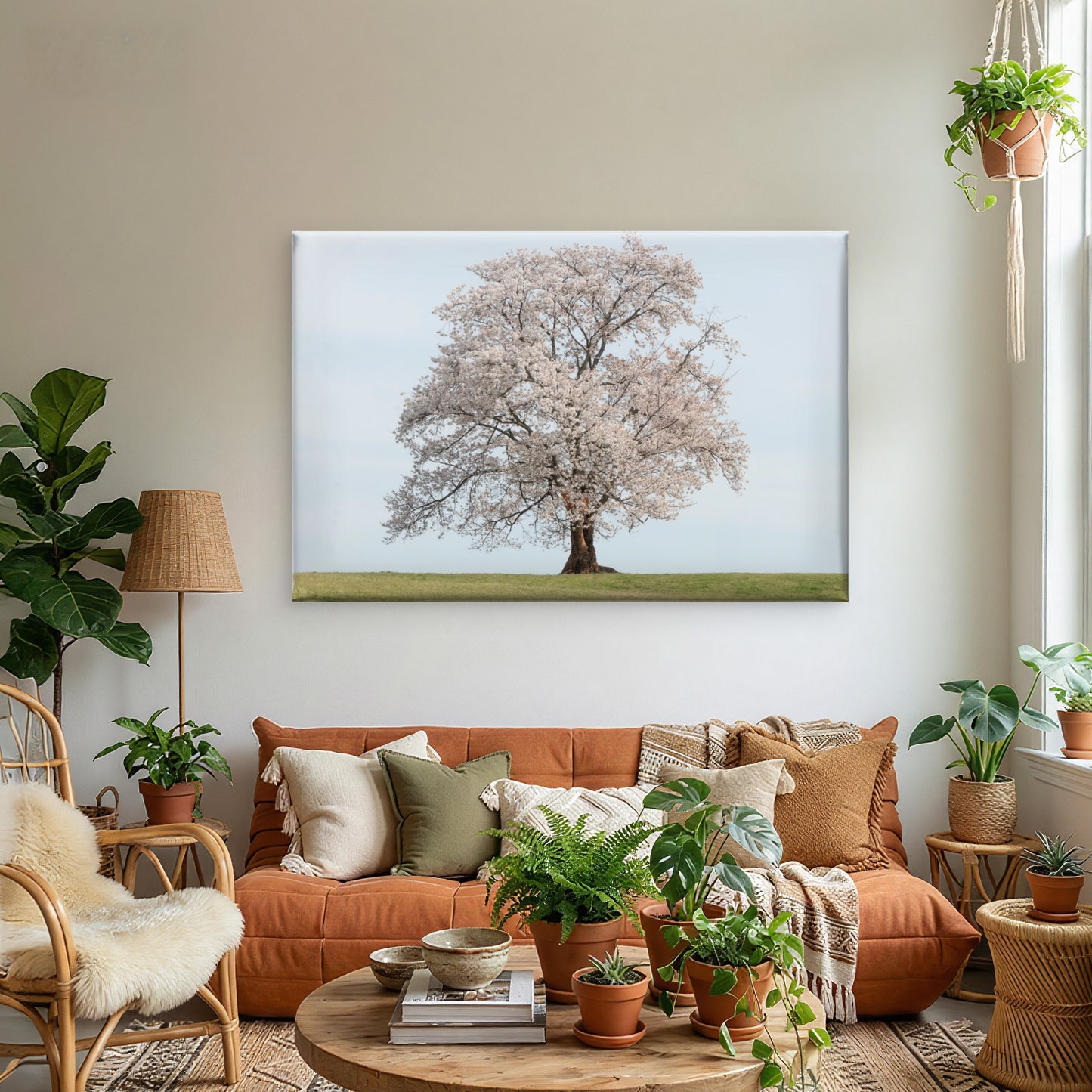 Beautiful standalone cherry blossom tree in spring, South Korea Wall Art Decor 100% Australian Made