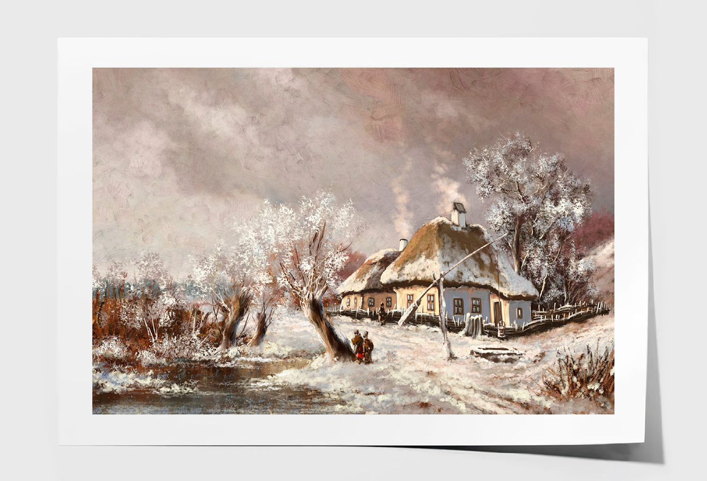 Rural Landscape Old Village, Old House In Winter Oil Painting Wall Art Limited Edition High Quality Print Unframed Roll Canvas None